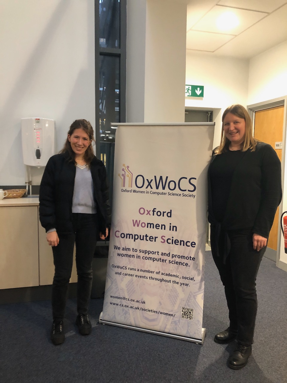 Jasmine Rienecker of OxWoCS, one of the Co-Organisers of the Distinguished Speakers Seminar Series, and Julia Neidhardt.